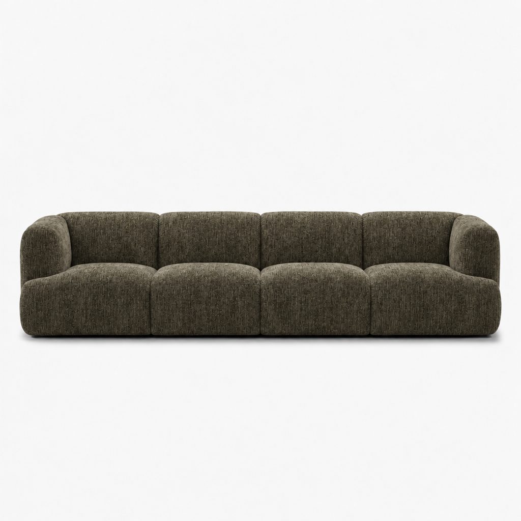 Petra 4-seater fabric sofa in Petra Wood 8066, olive brown chenille