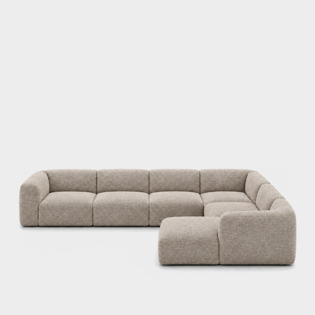 Petra 6-seater corner sofa with chaise in 2738 Beige 7F61, beige chenille