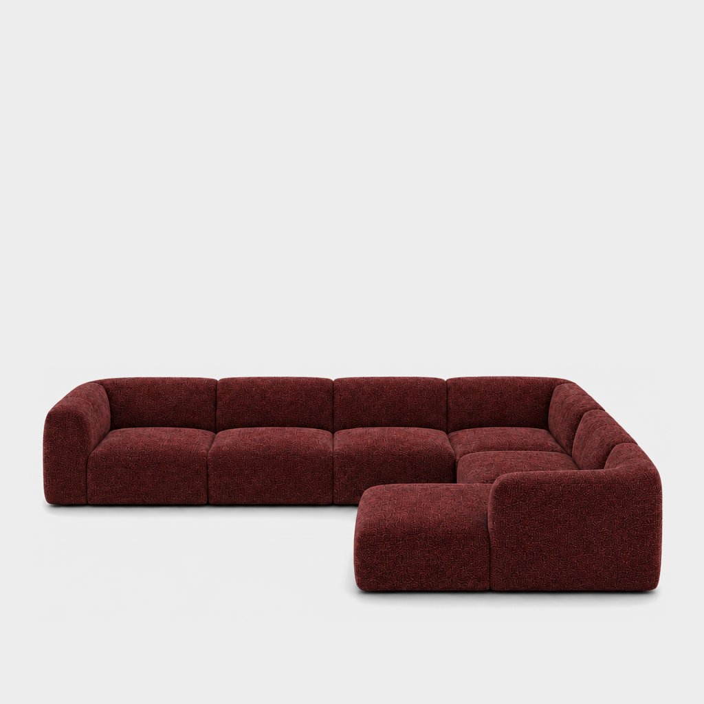 Petra 6-seater corner sofa with chaise in 2738 Wine 7F62, wine red chenille