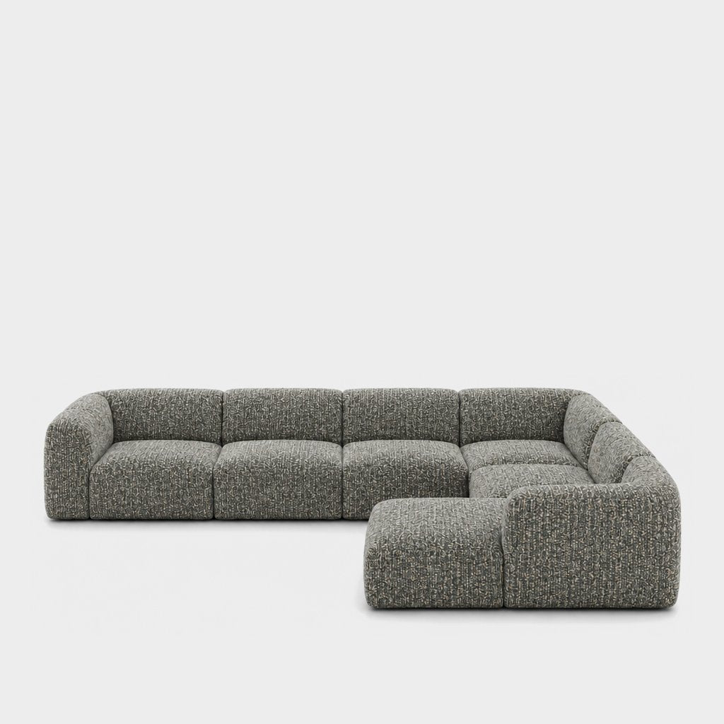 Petra 6-seater corner sofa with chaise in A3609 Silver Pine 7F43, sage green chenille