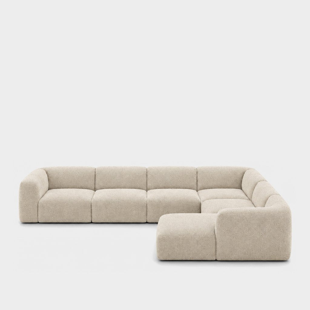 Petra 6-seater corner sofa with chaise in Amisha Shell 6JS4, light beige boucle