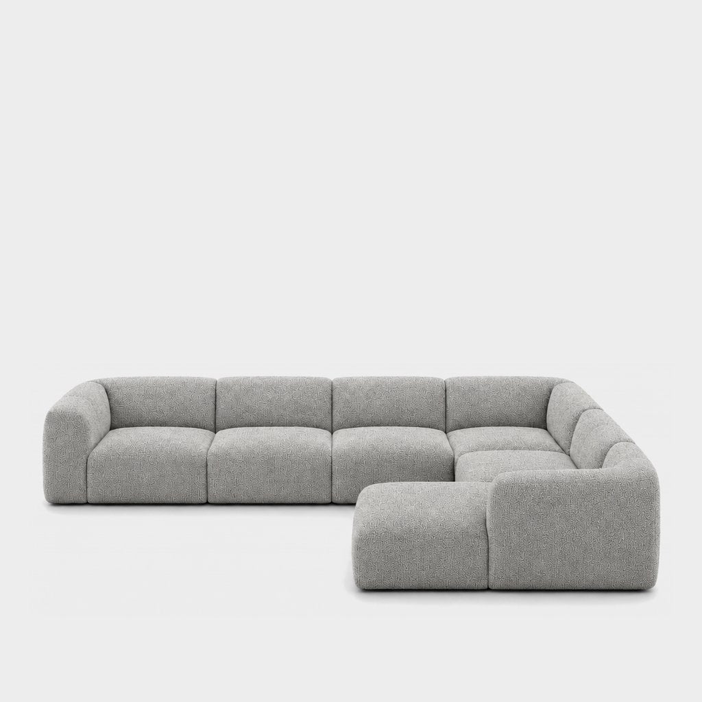 Petra 6-seater corner sofa with chaise in Antwerp Silver 80CB, light grey boucle