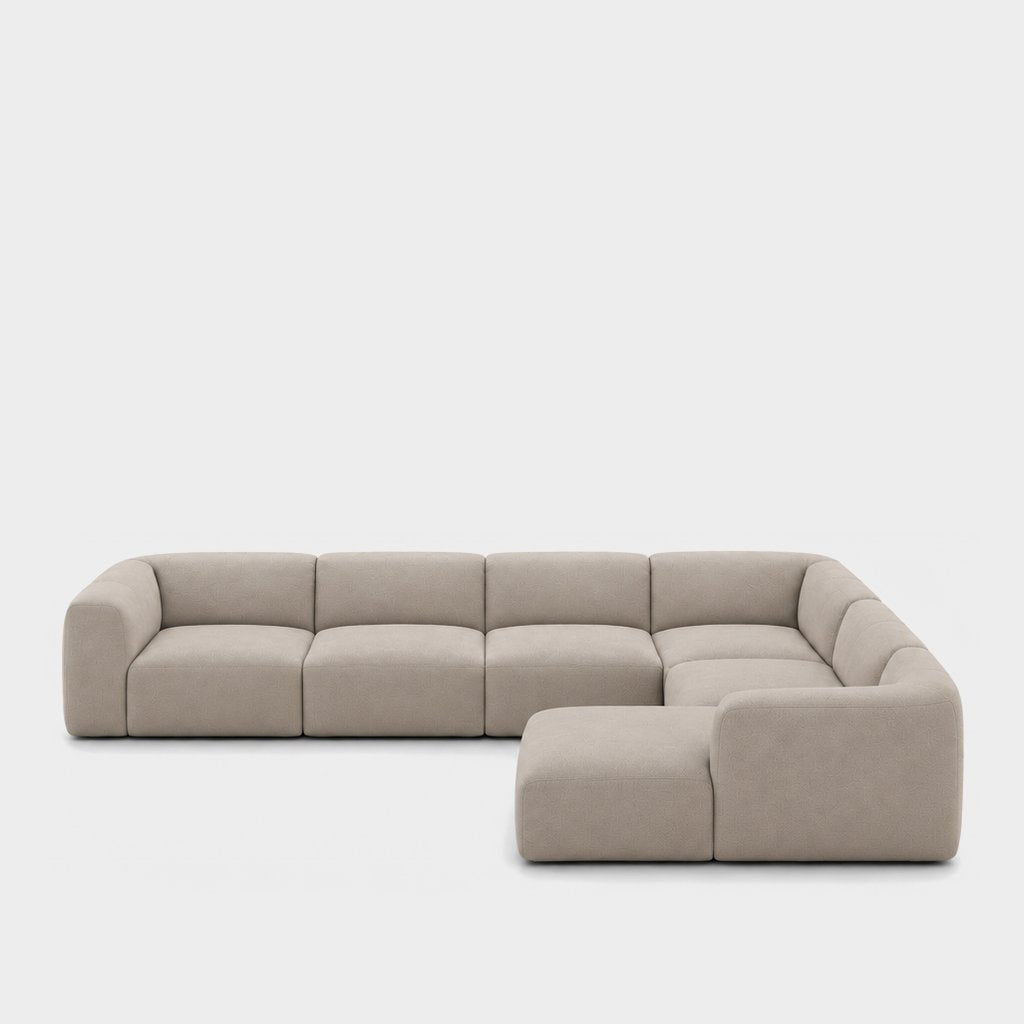 Petra 6-seater corner sofa with chaise in Blake Beige 7211, beige PU vegan leather