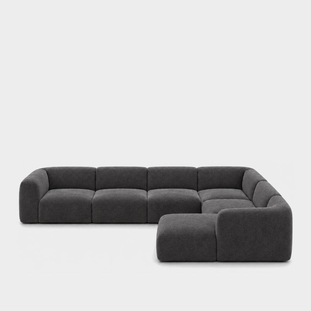 Petra 6-seater corner sofa with chaise in Cheers Charcoal 7A03, charcoal grey chenille