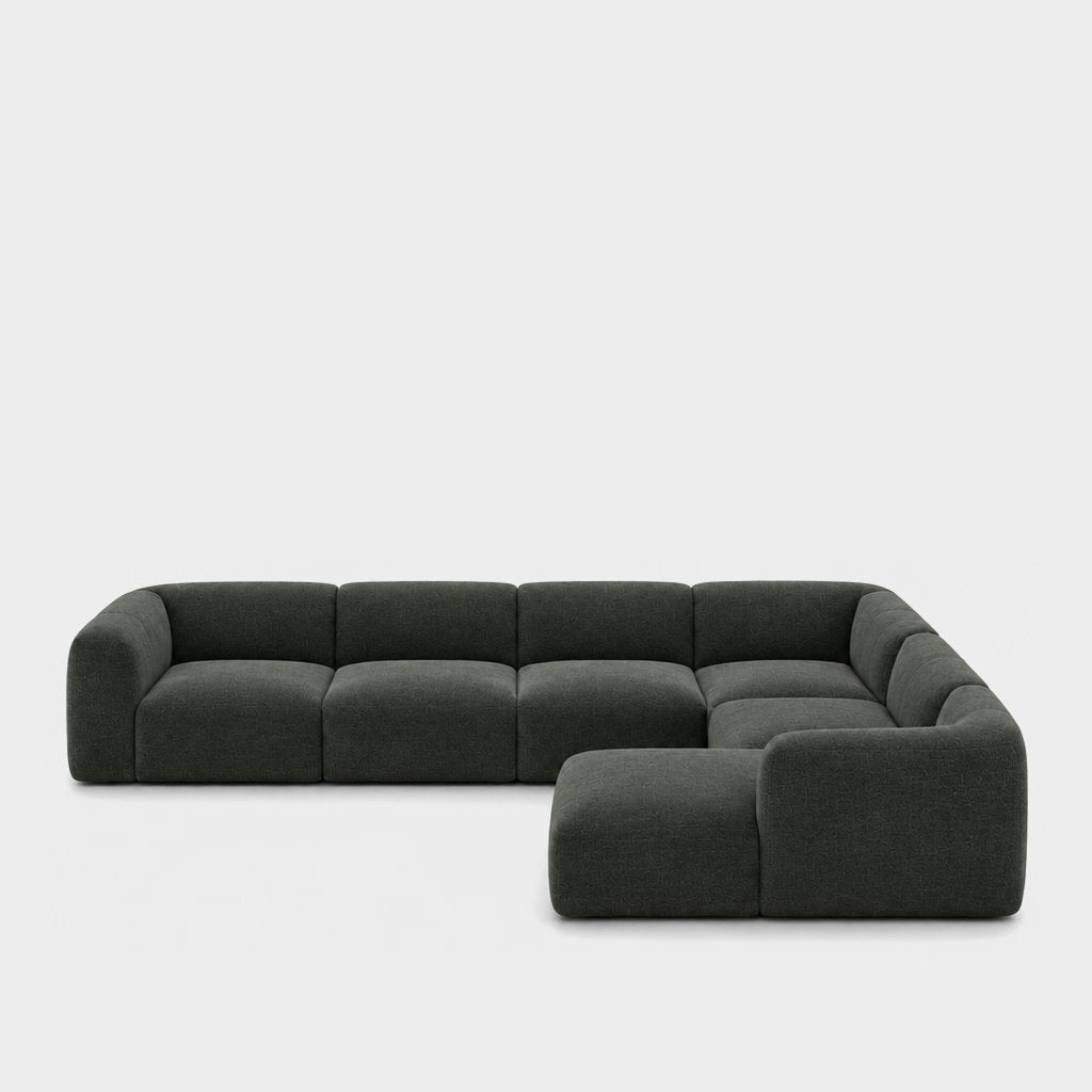 Petra 6-seater corner sofa with chaise in Cheers Ivy 7A02, dark green chenille