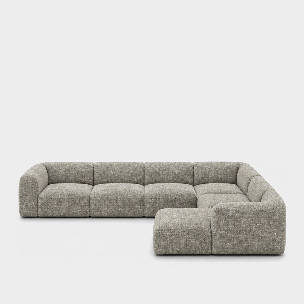 Petra 6-seater corner sofa with chaise in Field Herb 8213, sage grey linen