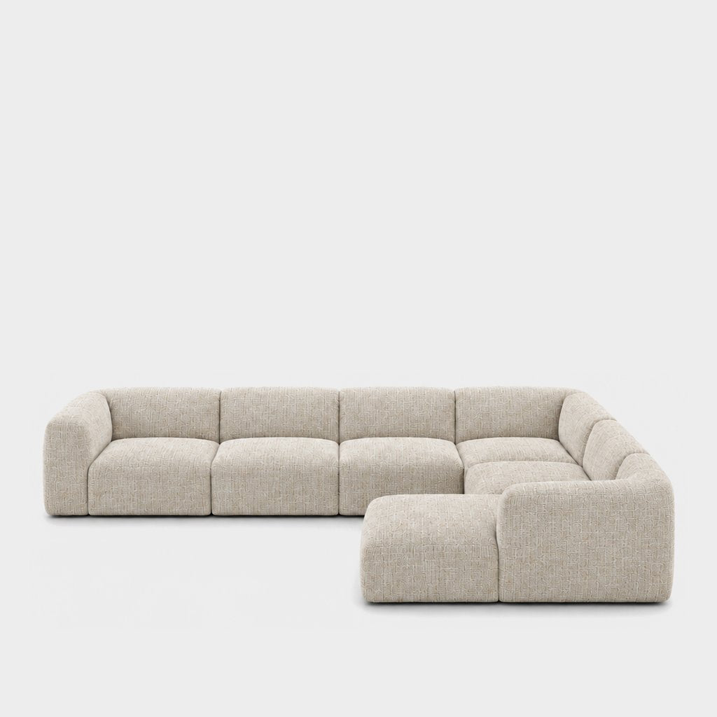 Petra 6-seater corner sofa with chaise in Field Natural 8214, off-white linen