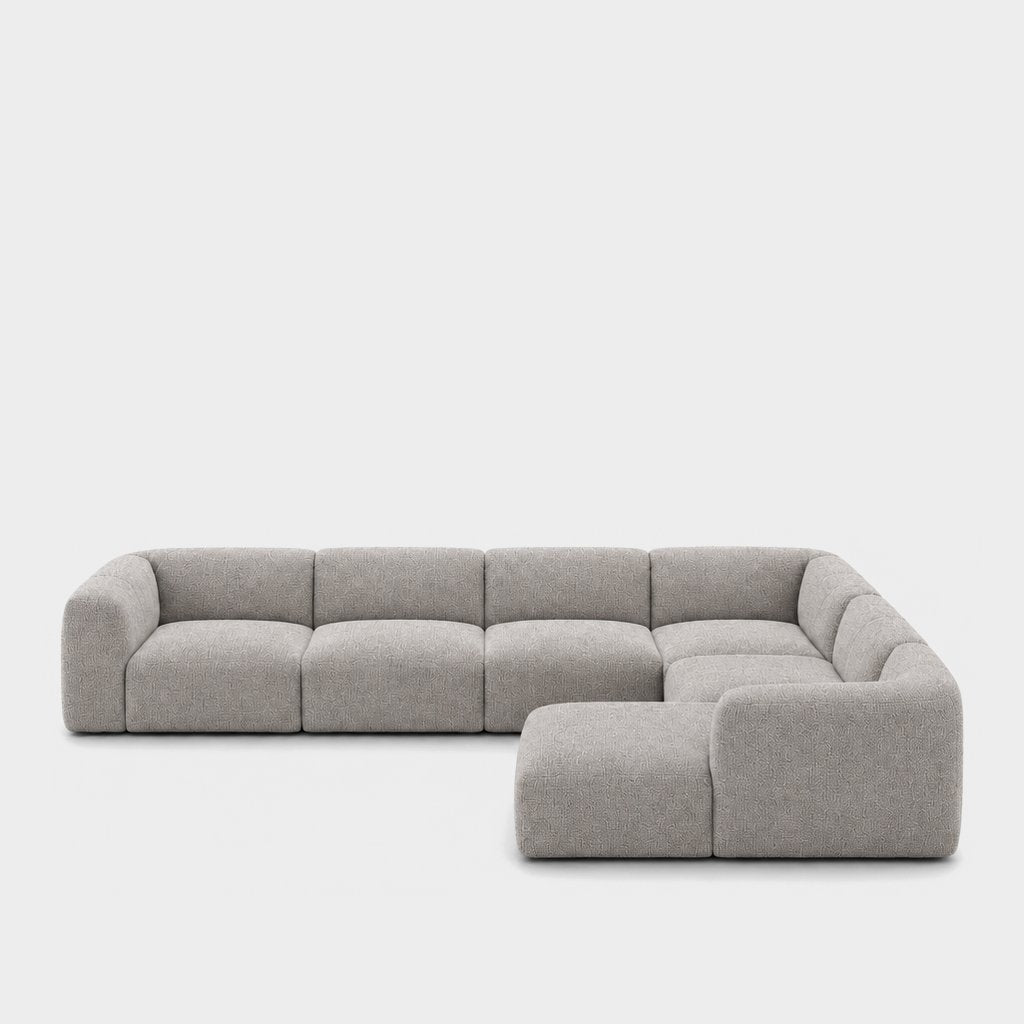 Petra 6-seater corner sofa with chaise in Fig Silver 82W2, silver grey chenille