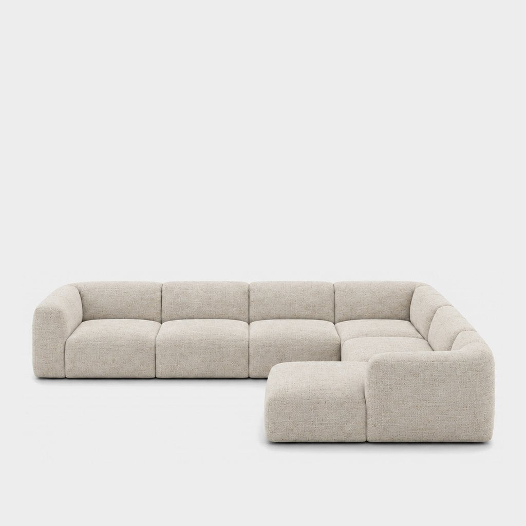 Petra 6-seater corner sofa with chaise in Glowy Cream 81N1, cream linen