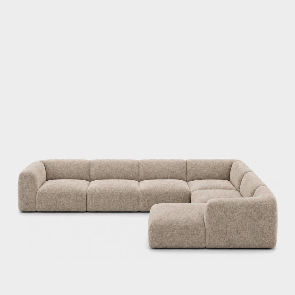 Petra 6-seater corner sofa with chaise in Judy Shell 7A73, light beige chenille