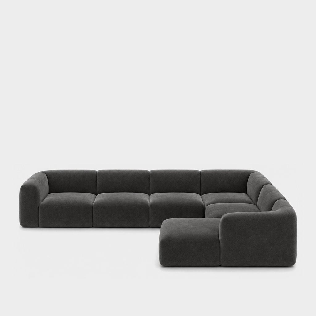 Petra 6-seater corner sofa with chaise in Meg Charcoal 6D6D, charcoal grey velvet