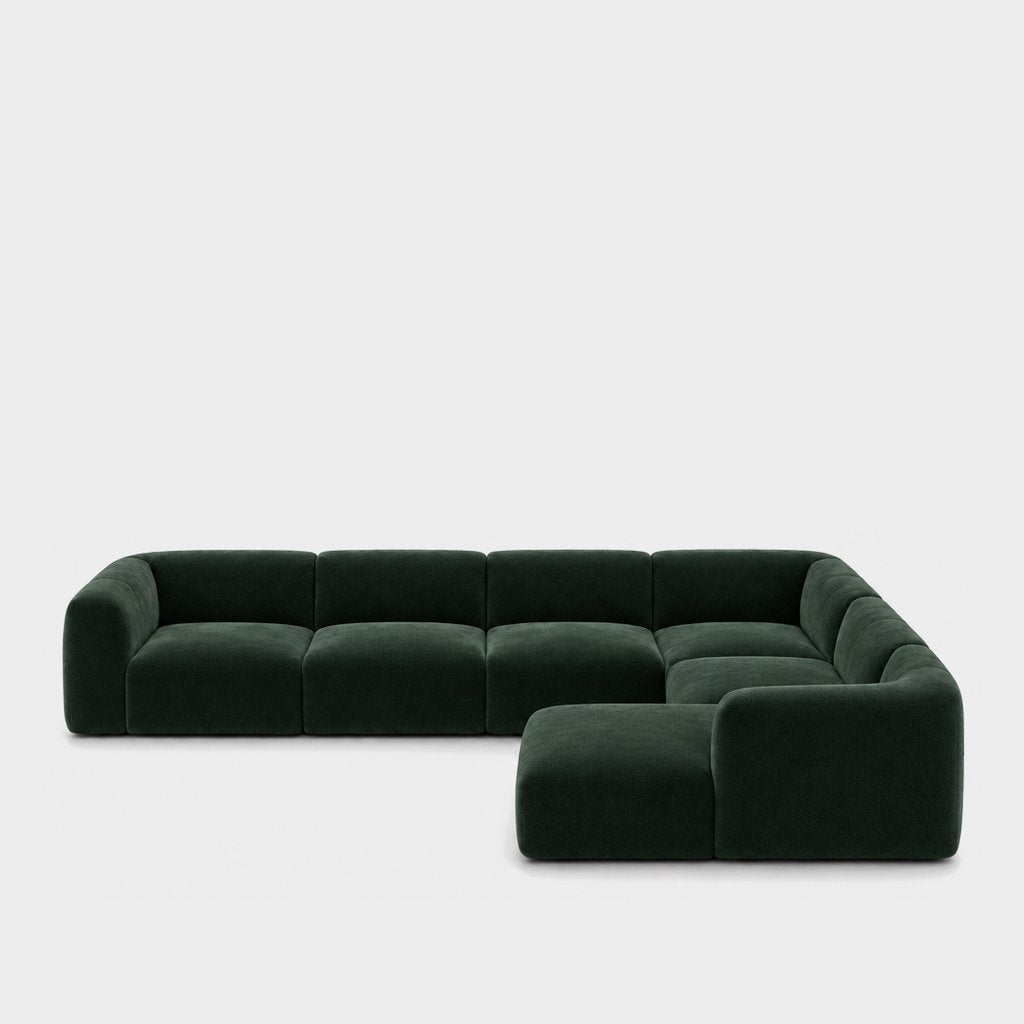 Petra 6-seater corner sofa with chaise in Meg Forest Green 6D6W, forest green velvet