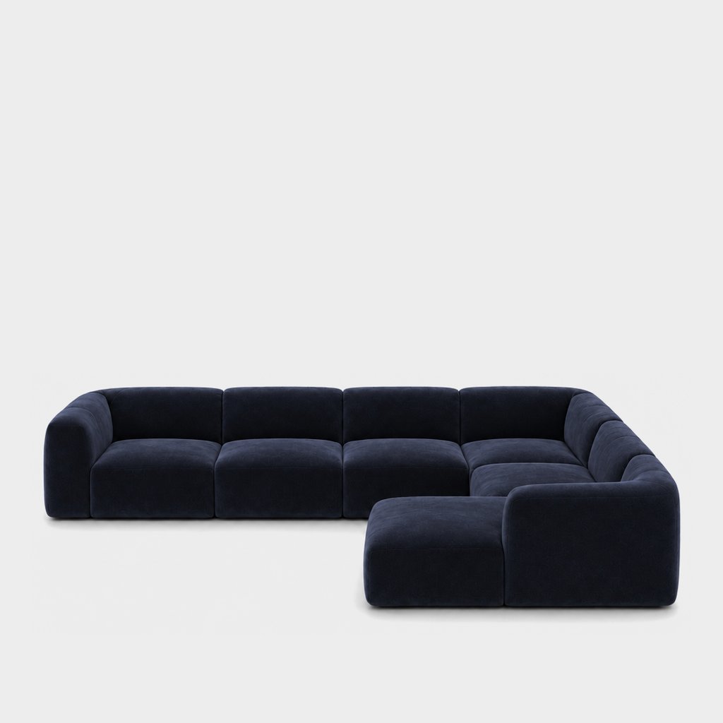 Petra 6-seater corner sofa with chaise in Meg Indigo 6D65, midnight blue velvet
