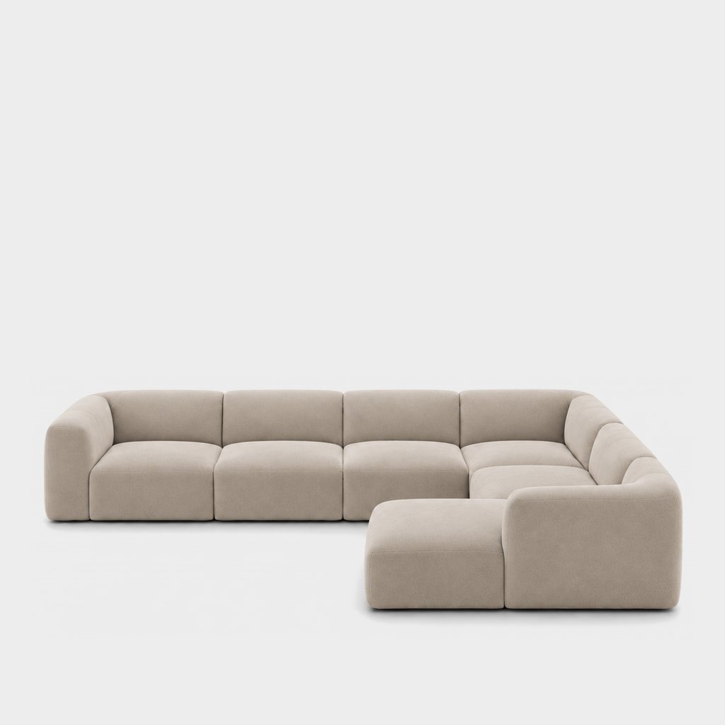 Petra 6-seater corner sofa with chaise in Meg Shell 6D67, ivory velvet