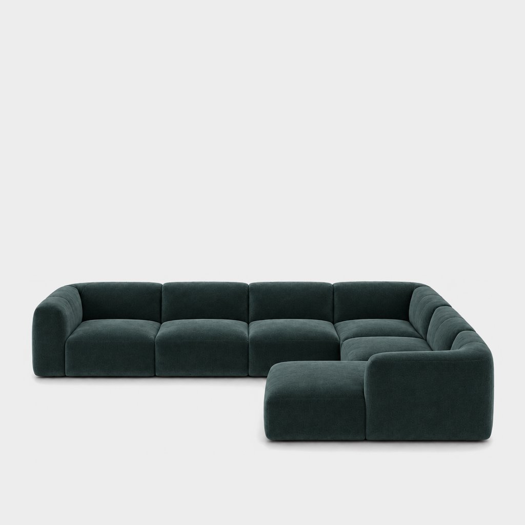 Petra 6-seater corner sofa with chaise in Meg Teal 6D6C, dark teal velvet