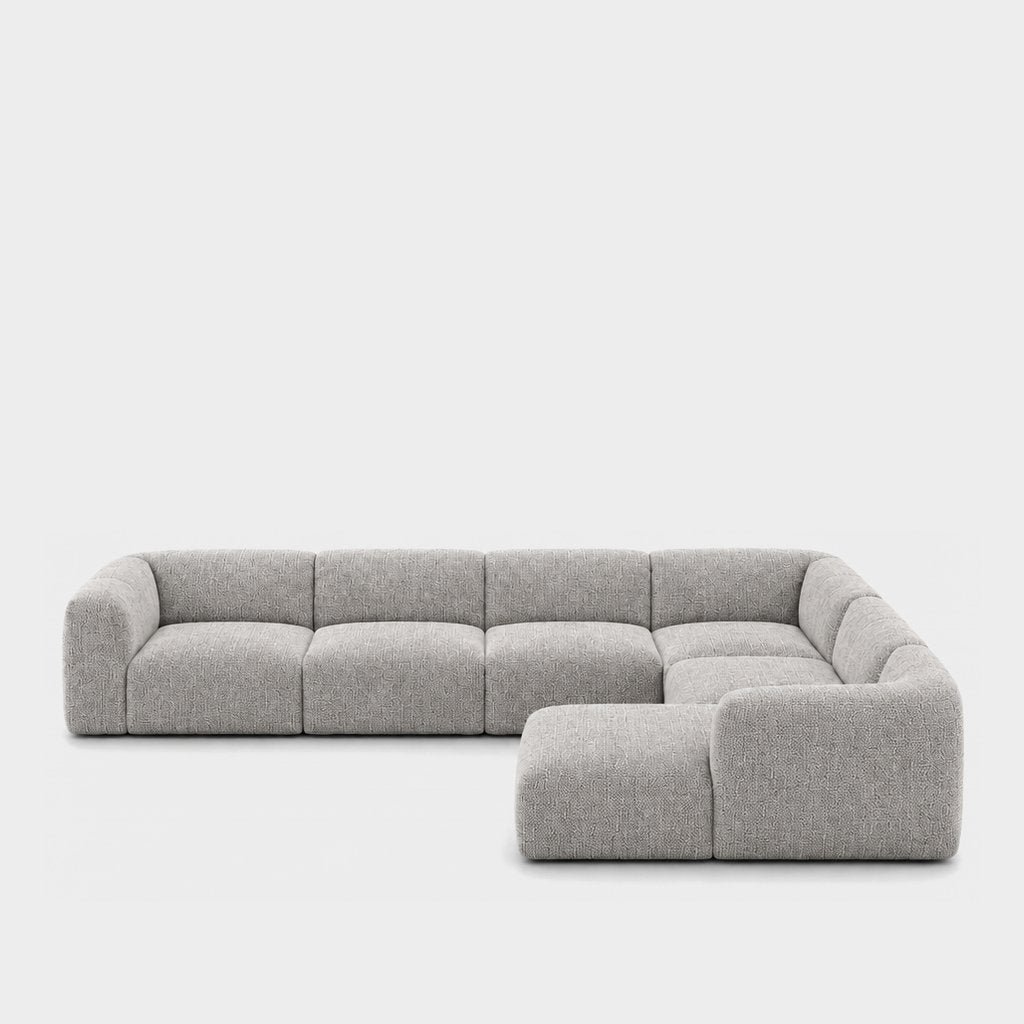 Petra 6-seater corner sofa with chaise in Noha Mist 82Y1, light grey linen