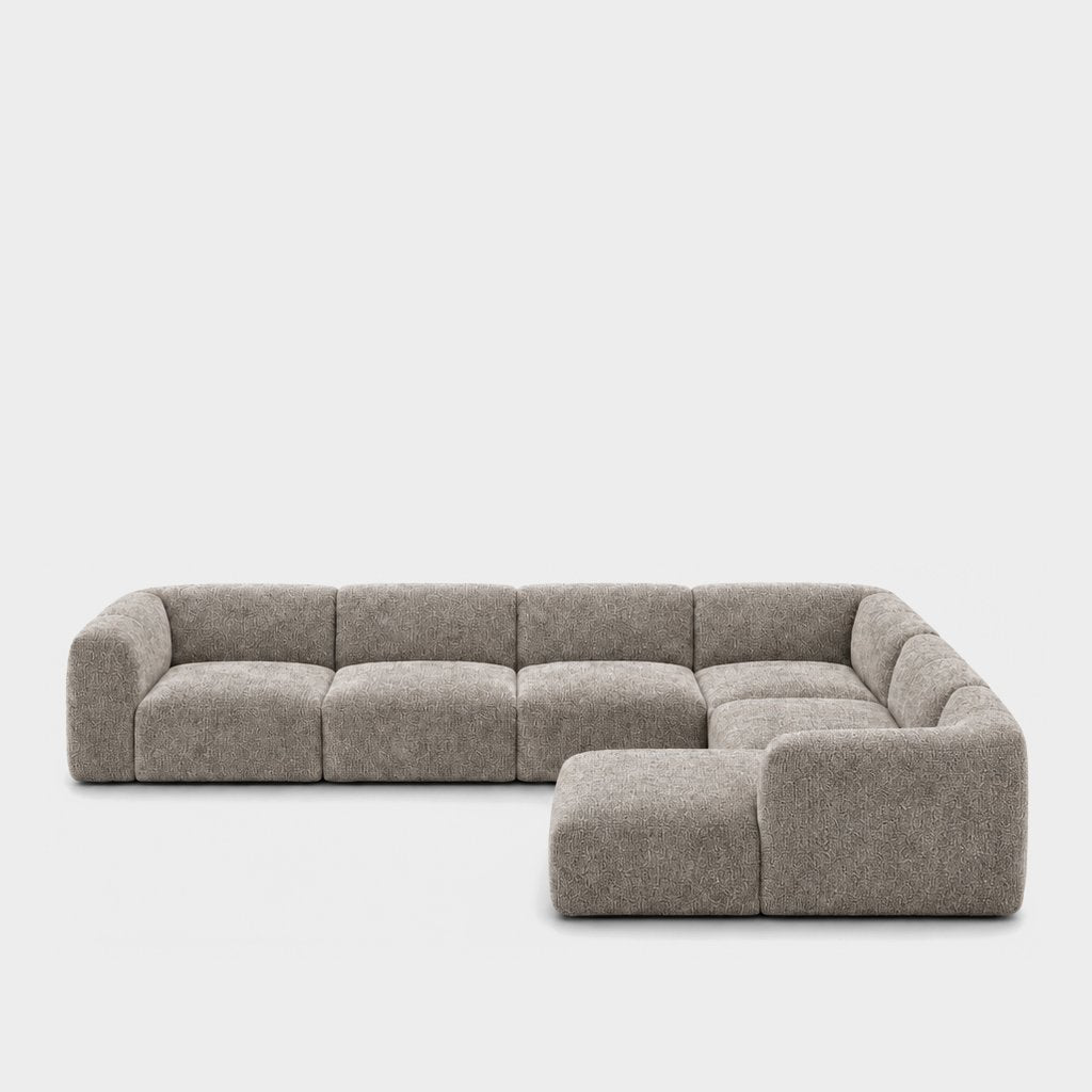 Petra 6-seater corner sofa with chaise in Petra Nickle 8065, grey chenille
