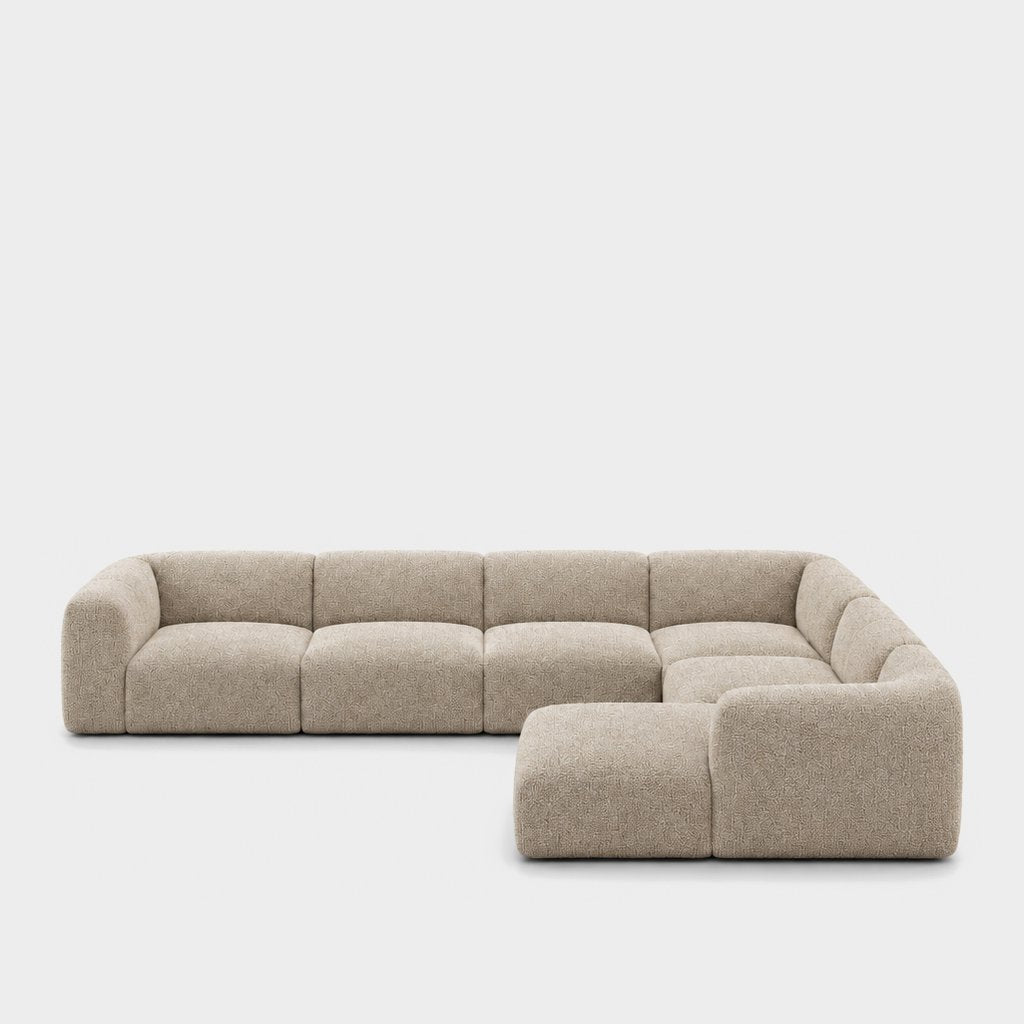 Petra 6-seater corner sofa with chaise in Rhythm Beige 81R5, beige boucle