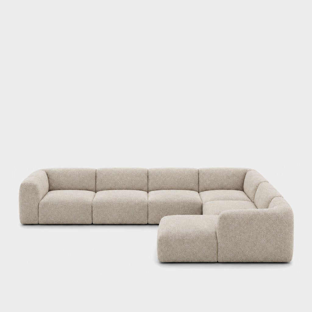 Petra 6-seater corner sofa with chaise in Vista Bone 81H2, bone beige boucle