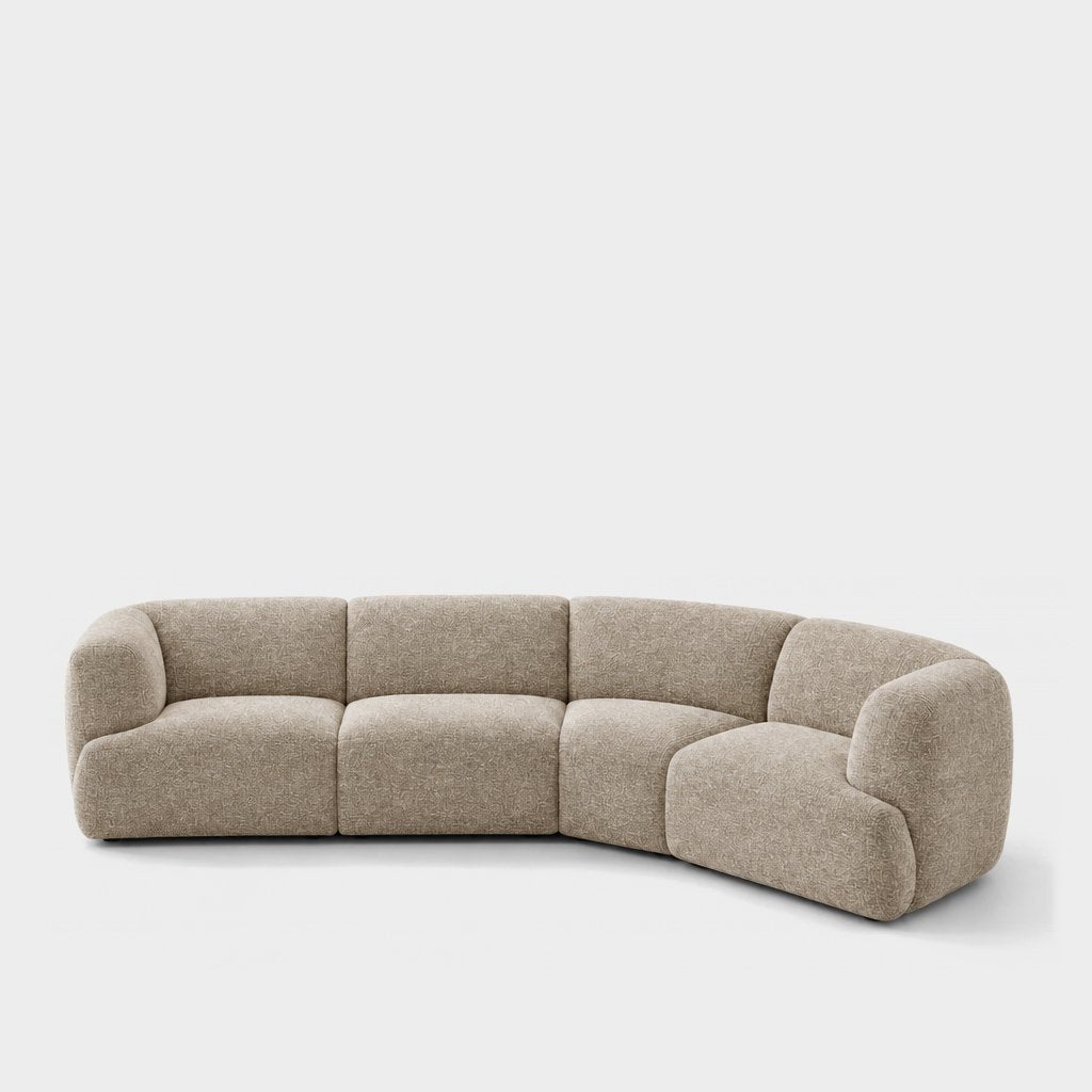 Petra curved modular sofa in A3609 Latte 7F42, latte beige chenille