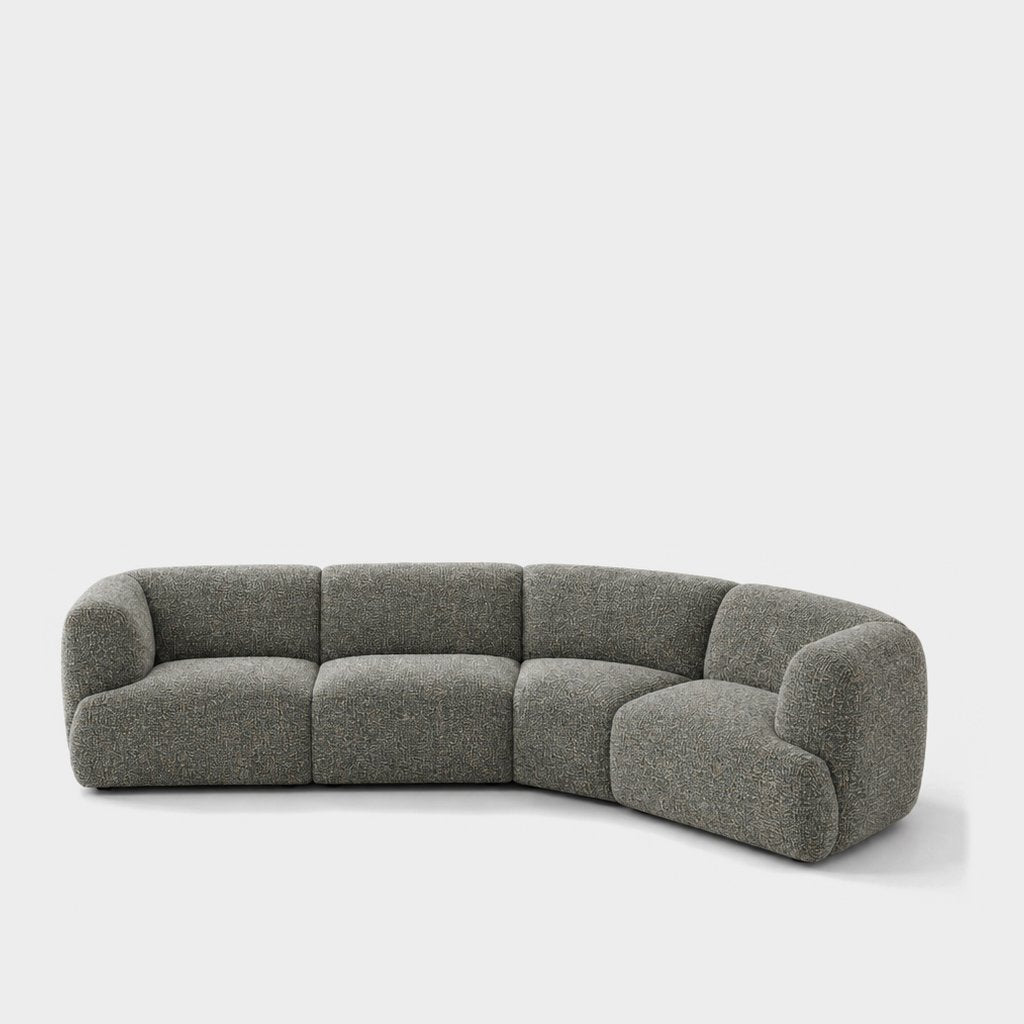 Petra curved modular sofa in A3609 Silver Pine 7F43, sage green chenille