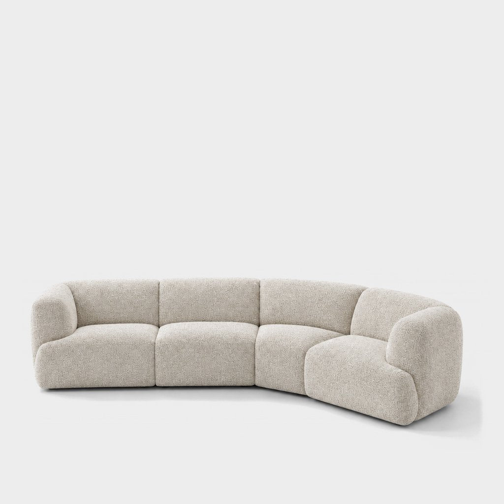 Petra curved modular sofa in A3609 Whisper White 7F41, off-white chenille