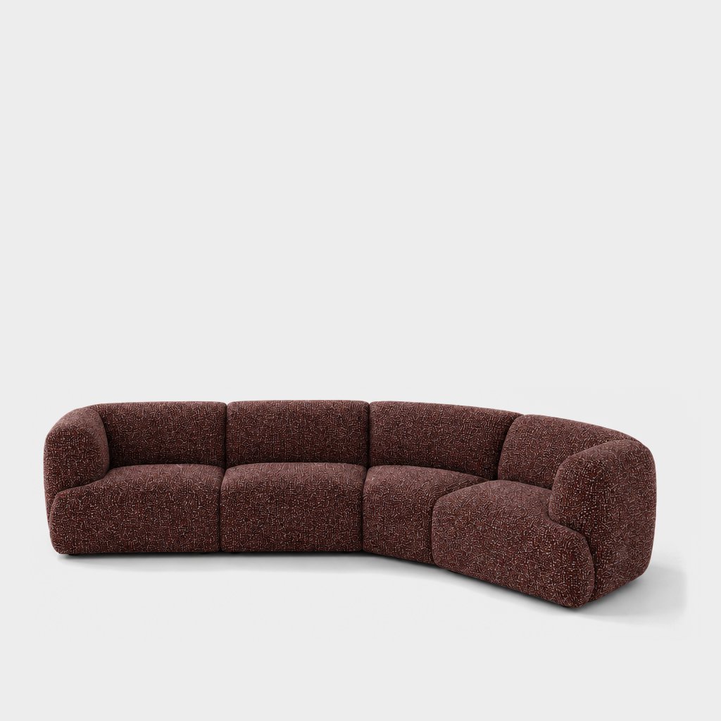 Petra curved modular sofa in A3756 Tawny Port 7F51, burgundy boucle