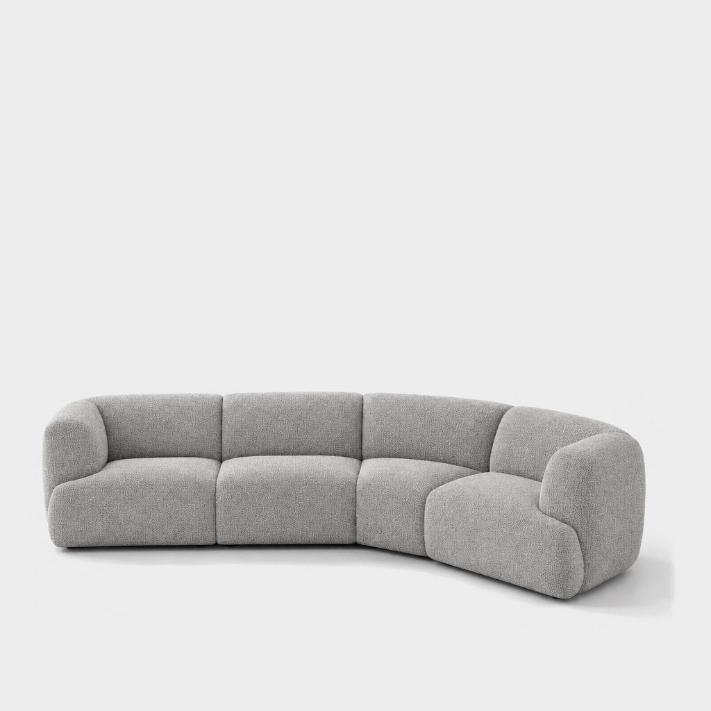 Petra curved modular sofa in Antwerp Silver 80CB, light grey boucle