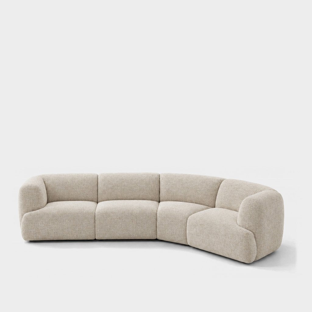 Petra curved modular sofa in Field Natural 8214, off-white linen