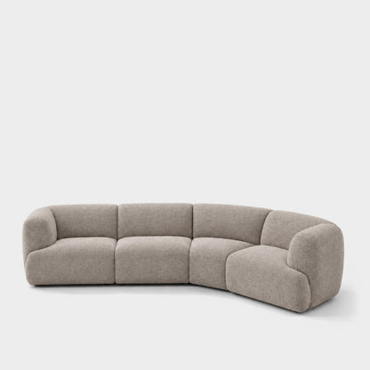 Petra curved modular sofa in Fig Cobbestone 82W1, warm grey chenille