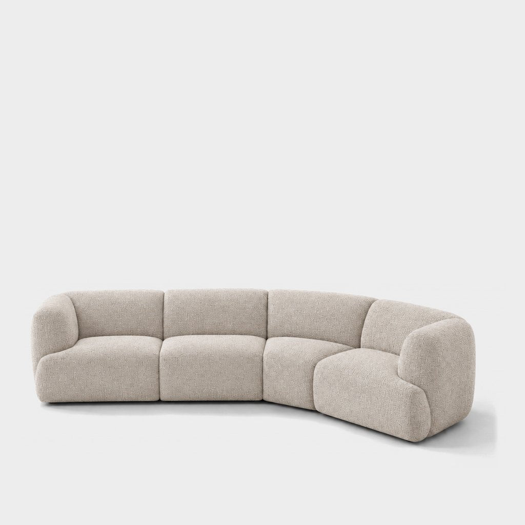 Petra curved modular sofa in Fig Sandshell 82W3, off-white chenille