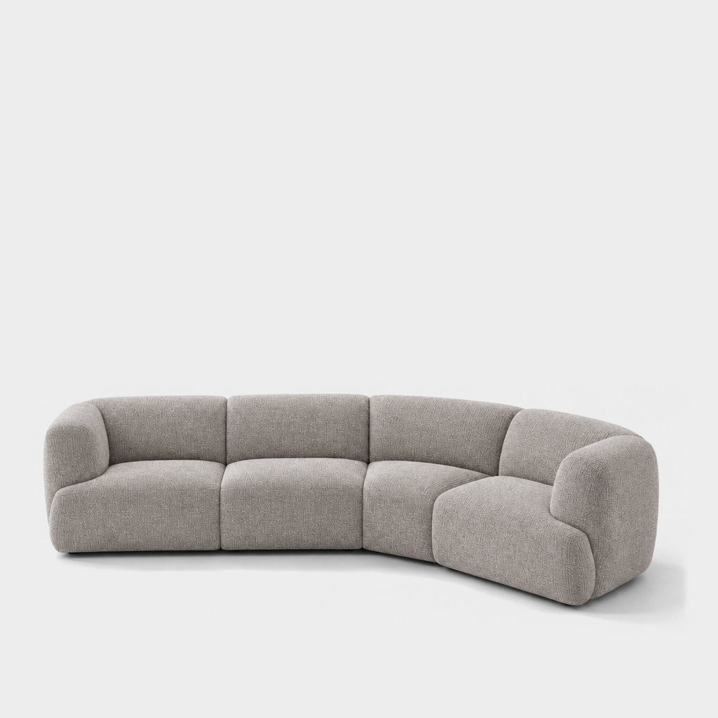 Petra curved modular sofa in Fig Silver 82W2, silver grey chenille