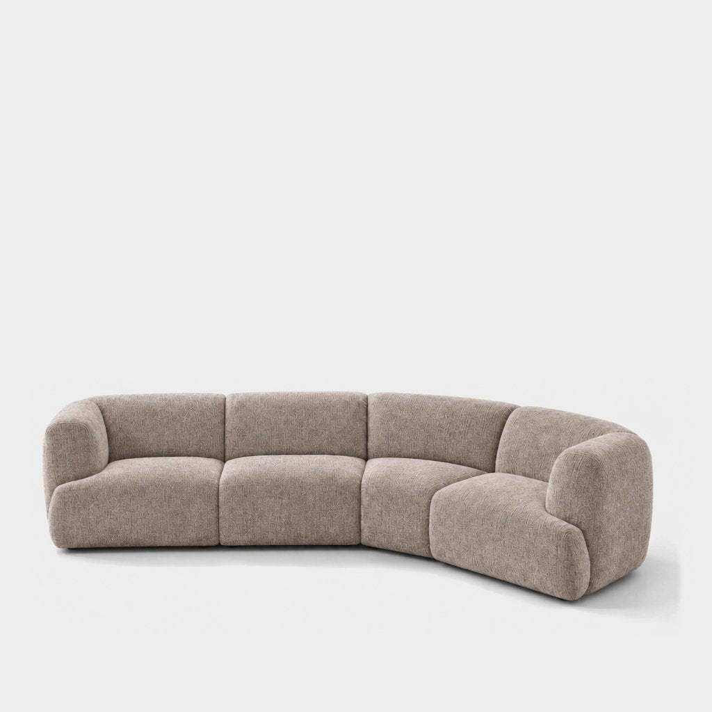 Petra curved modular sofa in Judy Sand 7A74, sand beige chenille