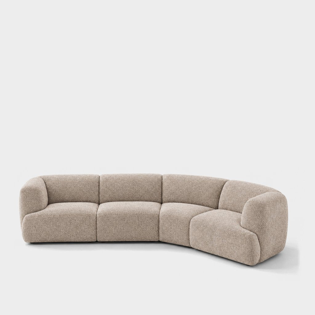 Petra curved modular sofa in Judy Shell 7A73, light beige chenille