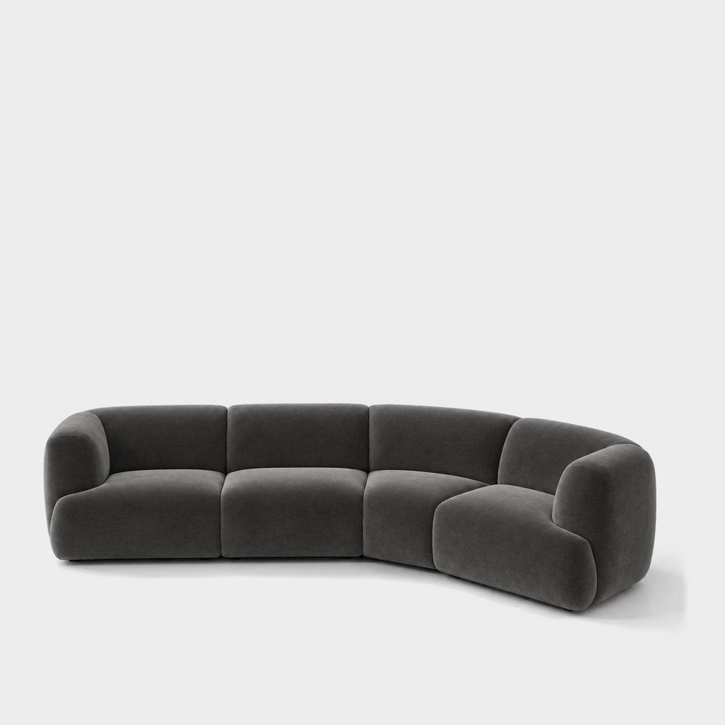 Petra curved modular sofa in Meg Charcoal 6D6D, charcoal grey velvet