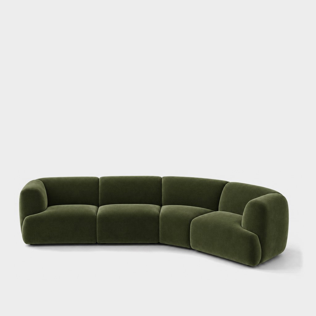 Petra curved modular sofa in Meg Emerald 6D6K, olive green velvet