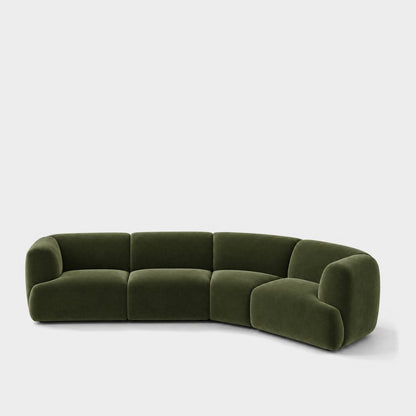 Petra curved modular sofa in Meg Emerald 6D6K, olive green velvet