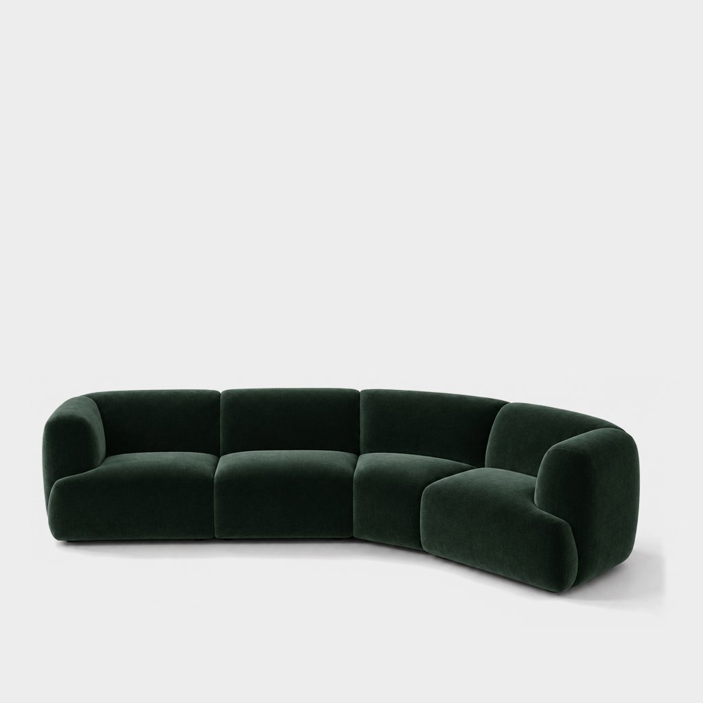 Petra curved modular sofa in Meg Forest Green 6D6W, forest green velvet