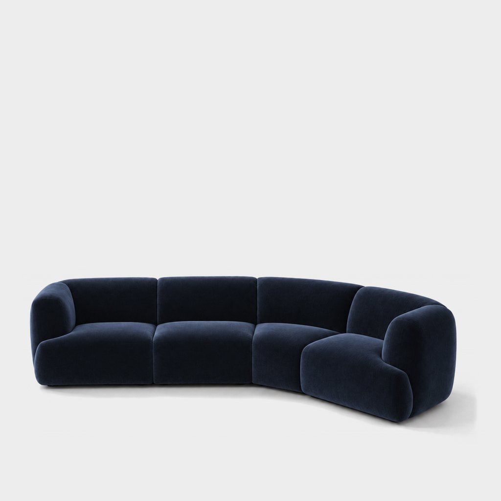 Petra curved modular sofa in Meg Indigo 6D65, midnight blue velvet