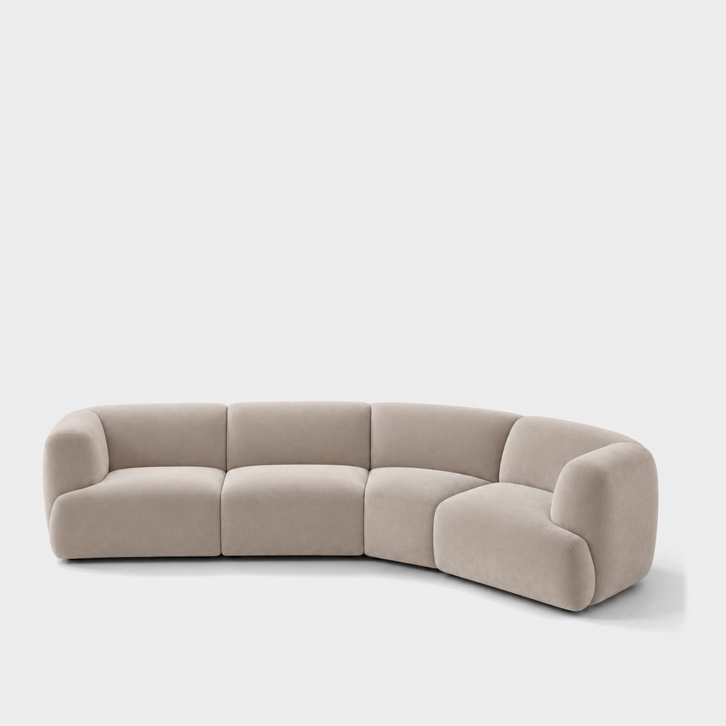 Petra curved modular sofa in Meg Shell 6D67, ivory velvet