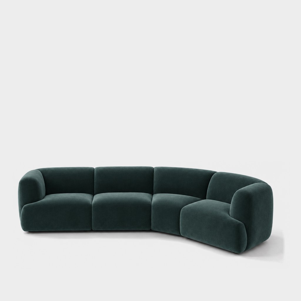 Petra curved modular sofa in Meg Teal 6D6C, dark teal velvet