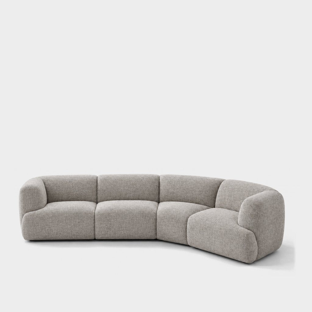 Petra curved modular sofa in Noha Mist 82Y1, light grey linen