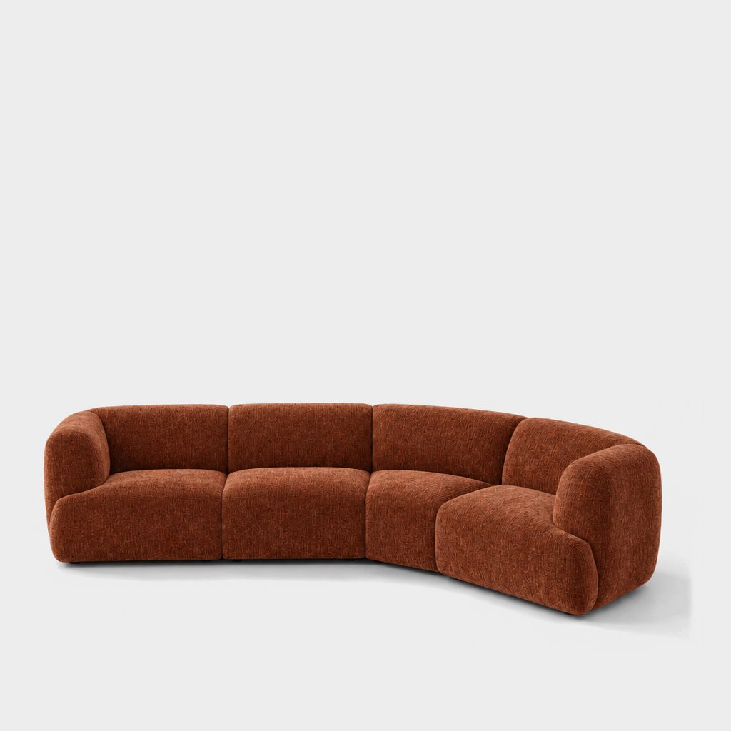 Petra curved modular sofa in Petra Rust 8068, rust orange chenille