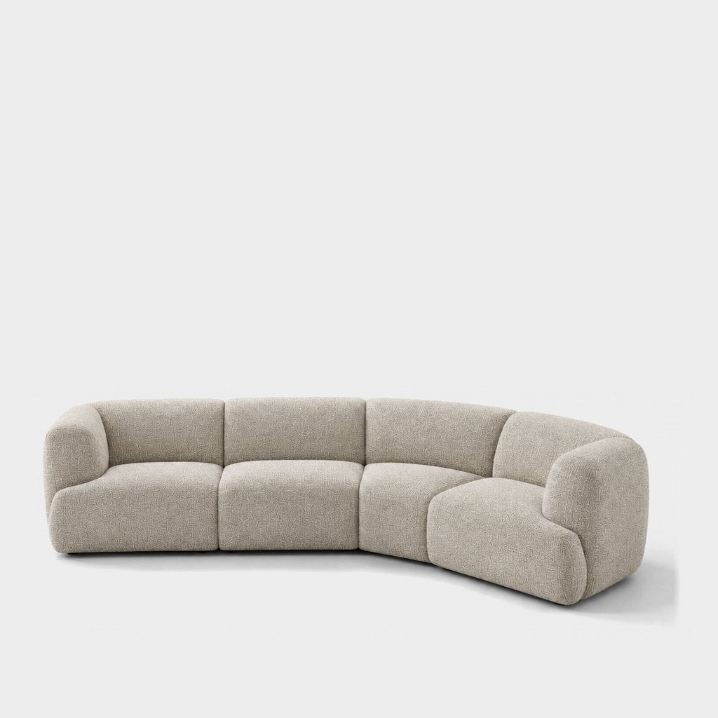 Petra curved modular sofa in Rhythm Natural 81R7, natural beige boucle
