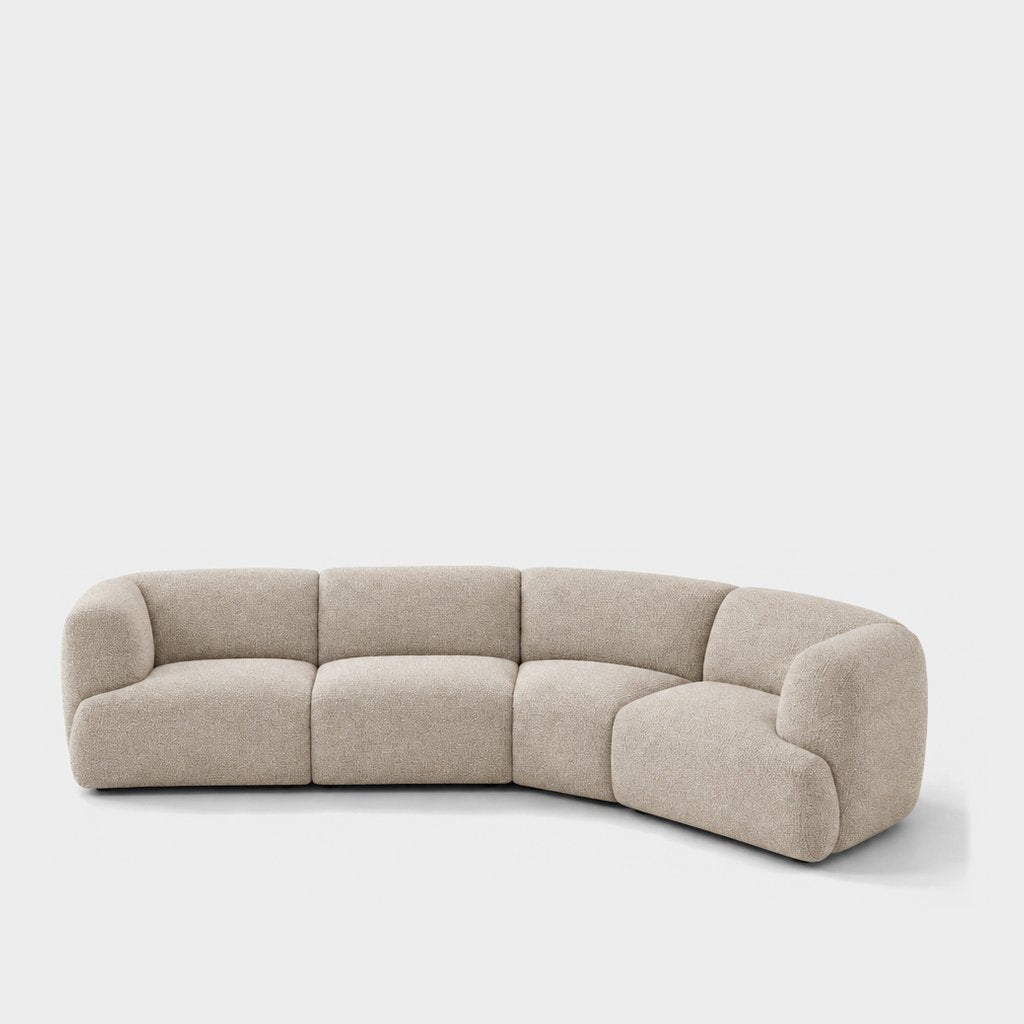 Petra curved modular sofa in Vista Bone 81H2, bone beige boucle