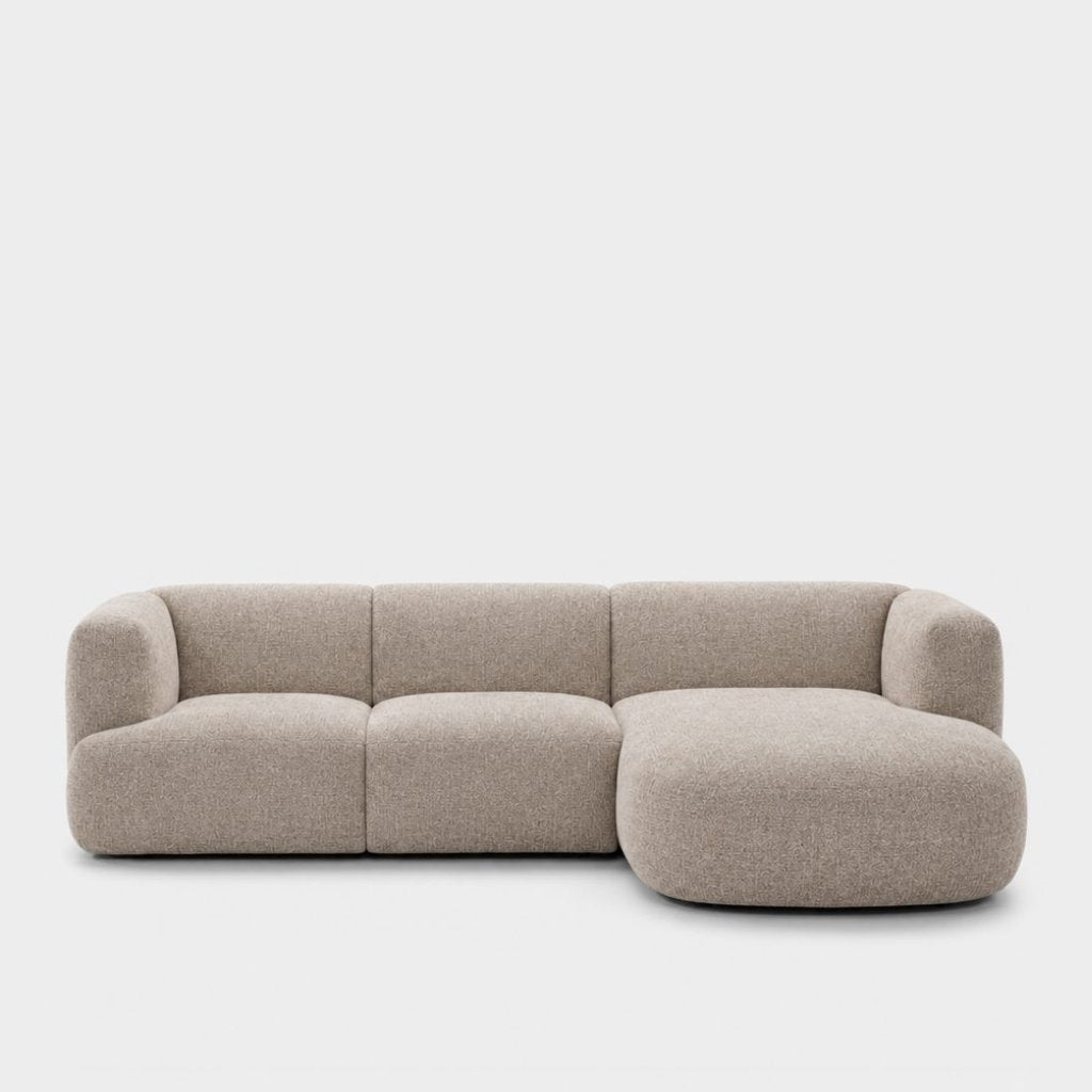 Petra L-shape modular sofa with chaise in 2738 Beige 7F61, beige chenille