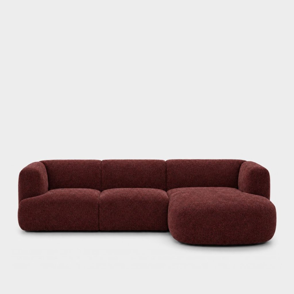 Petra L-shape modular sofa with chaise in 2738 Wine 7F62, wine red chenille