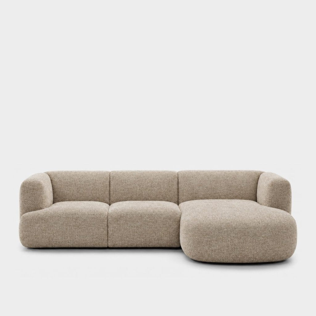 Petra L-shape modular sofa with chaise in A3609 Latte 7F42, latte beige chenille