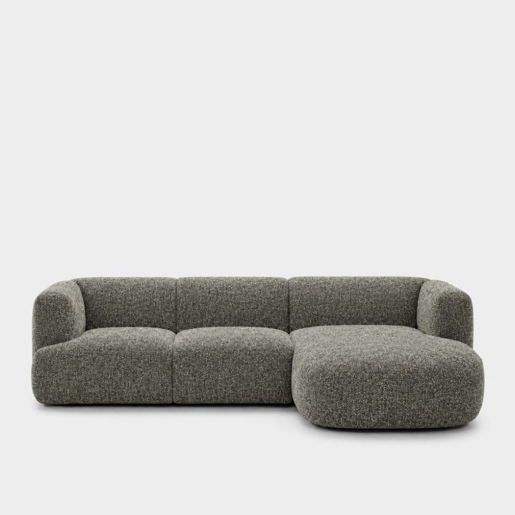 Petra L-shape modular sofa with chaise in A3609 Silver Pine 7F43, sage green chenille