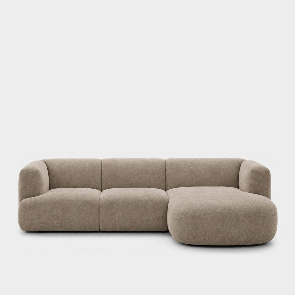Petra L-shape modular sofa with chaise in Azures Khaki 6L85, beige chenille